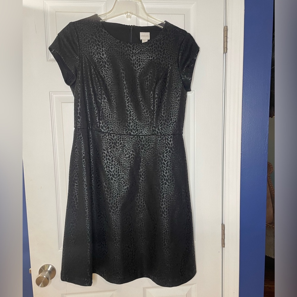 Chicos Black Faux Leather Animal Print Fit and Flare Size 8 (Chico's size 1) - Picture 2 of 6